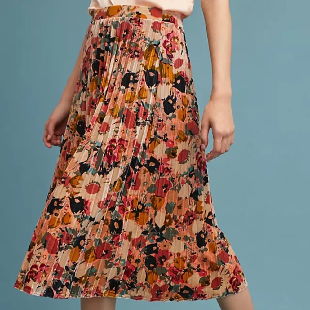 Anthropologie Maeve Floral Velvet Skirt, Size XS, Excellent Condition